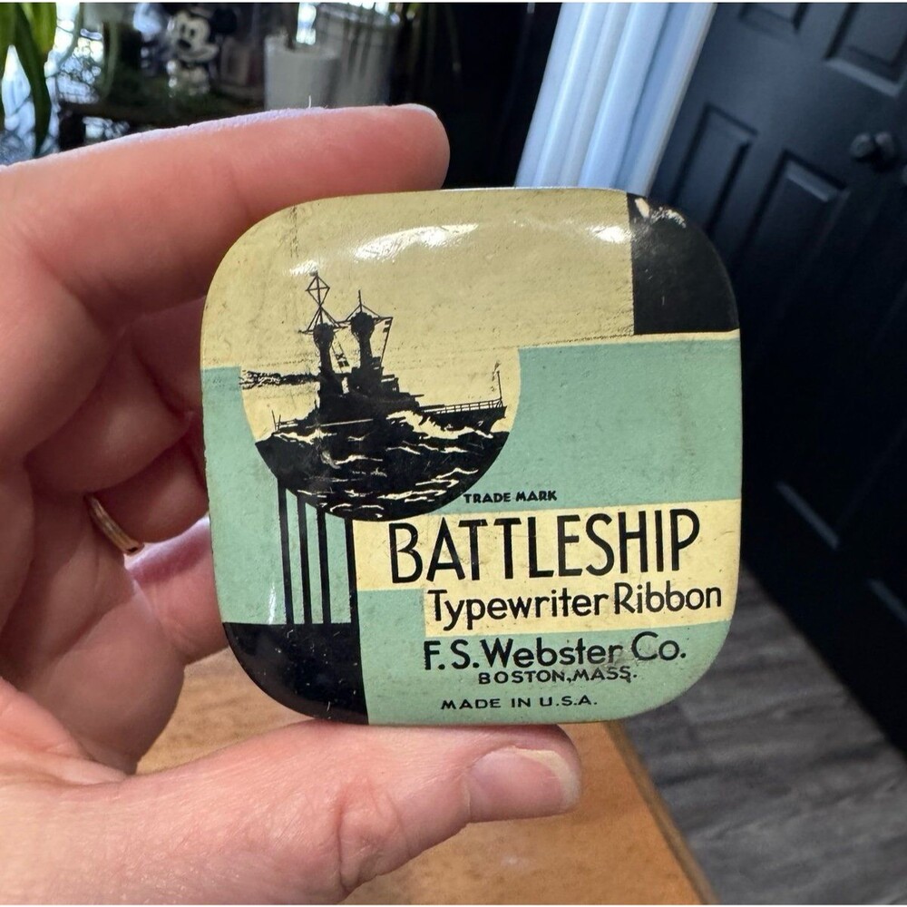 vintage "Battleship" brand typewriter ribbon tin produced by the F.S. Webster Co